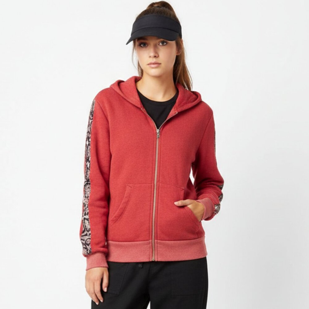 Wildfox Rust Red Animal Sleeve Stripe Long Sleeve Hoodie Lounge Jacket